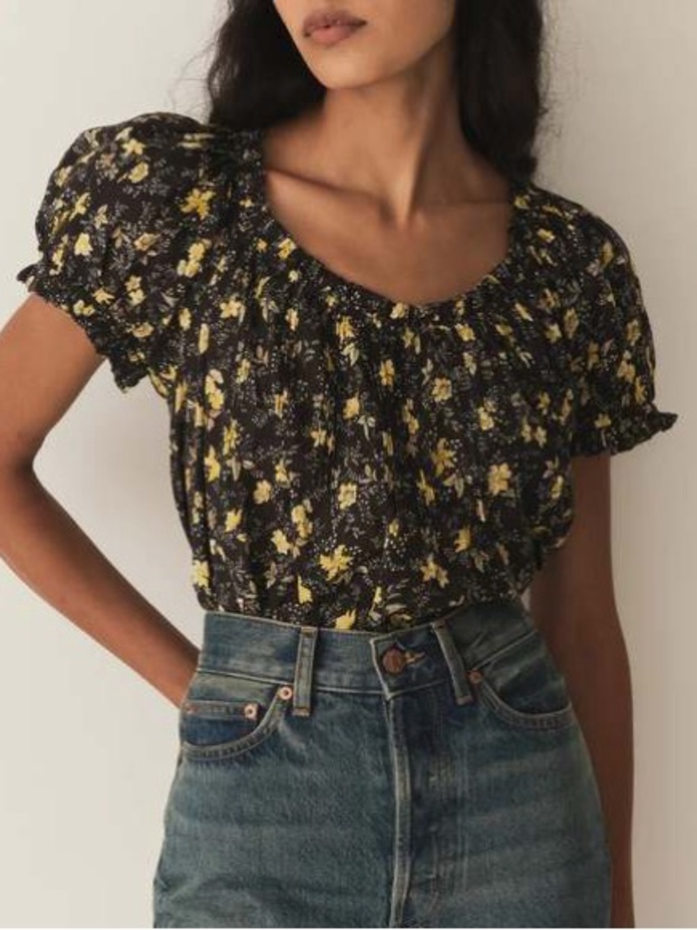 Doen Frederica Floral Top in Noir Winding Blossoms NWT